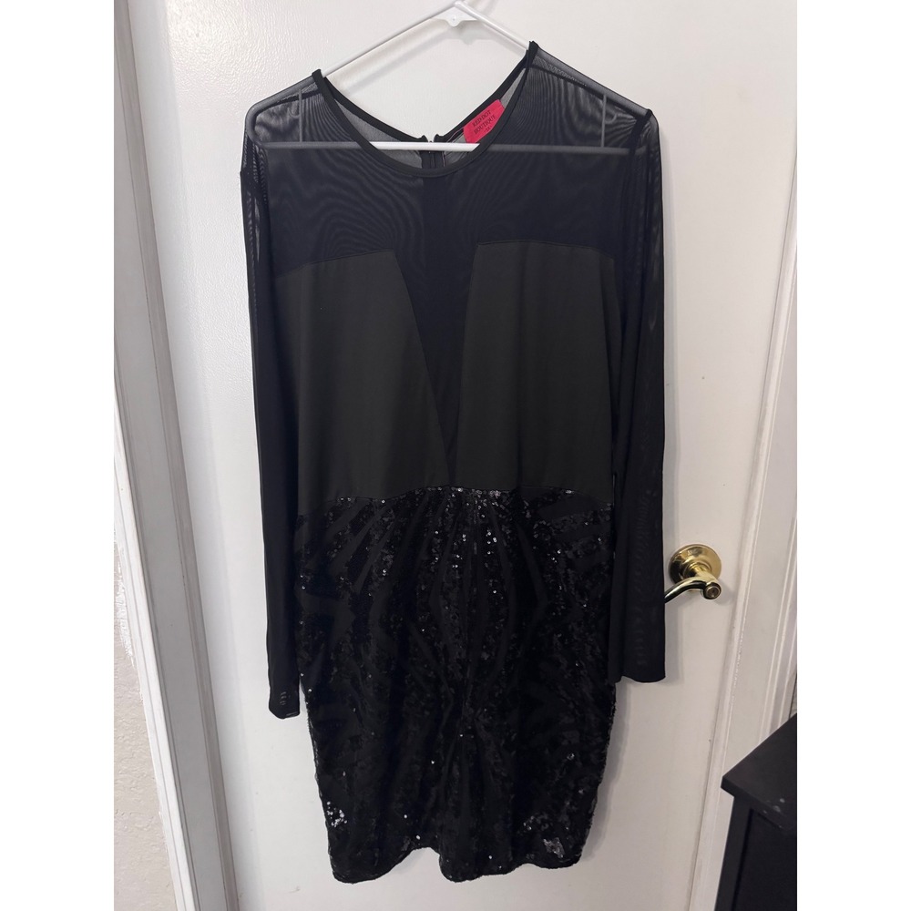 Red Dot Boutique Black Mesh Sequin Long Sleeve Cocktail Dress 3X Plus Size 807